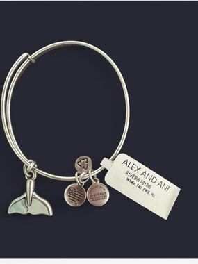Alex and Ani Silver and Mint Whale Tail Charm Bangle